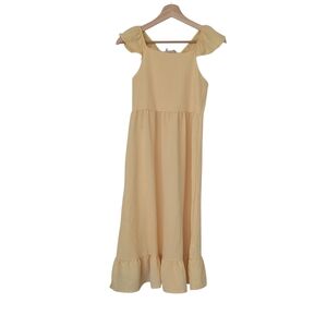 Tahari Light Yellow Textured Girls Dress, 14